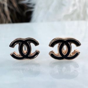 Goldtone, black CC costume pierce post fashion earrings